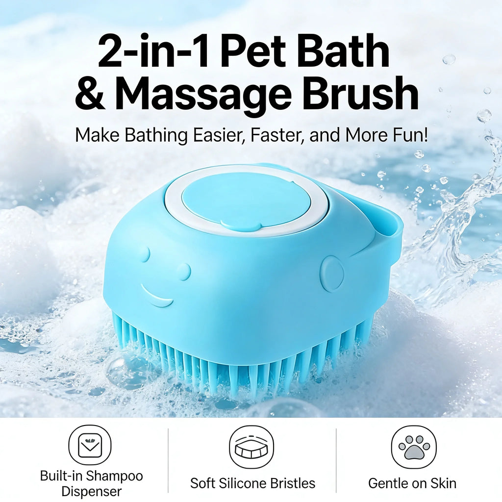 Pet Bath Brush with Built-In Shampoo Dispenser