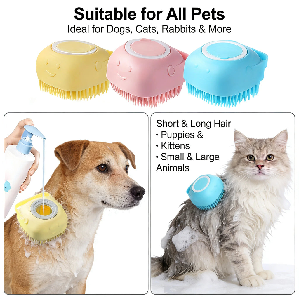 Pet Bath Brush with Built-In Shampoo Dispenser