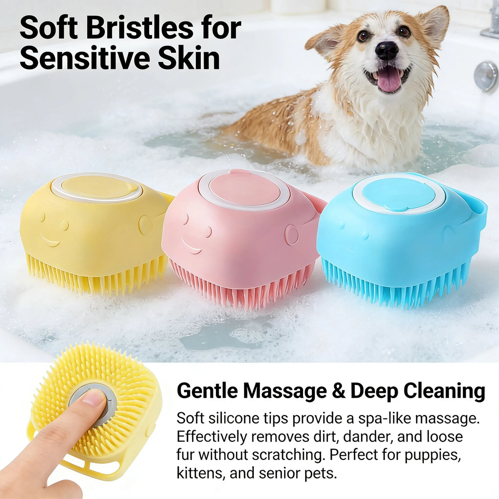 Pet Bath Brush with Built-In Shampoo Dispenser