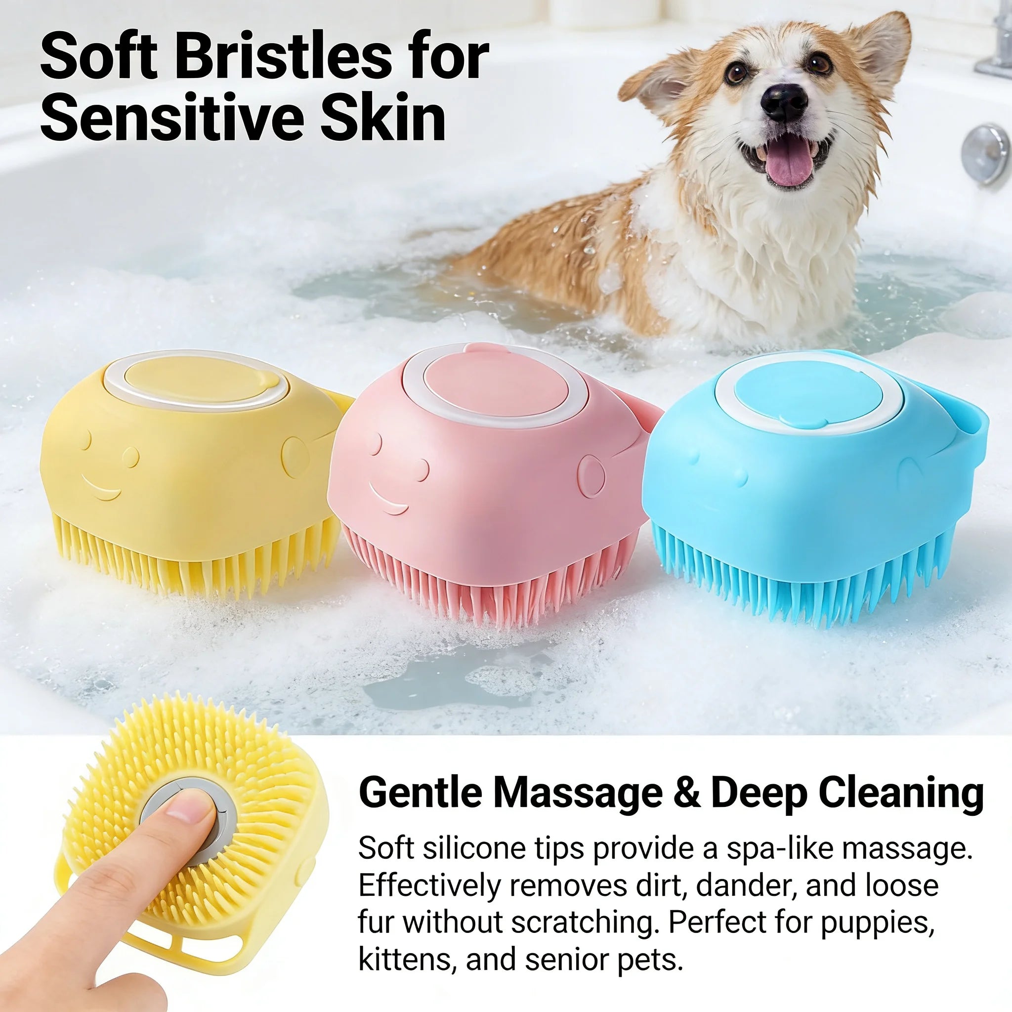 Pet Bath Brush with Built-In Shampoo Dispenser