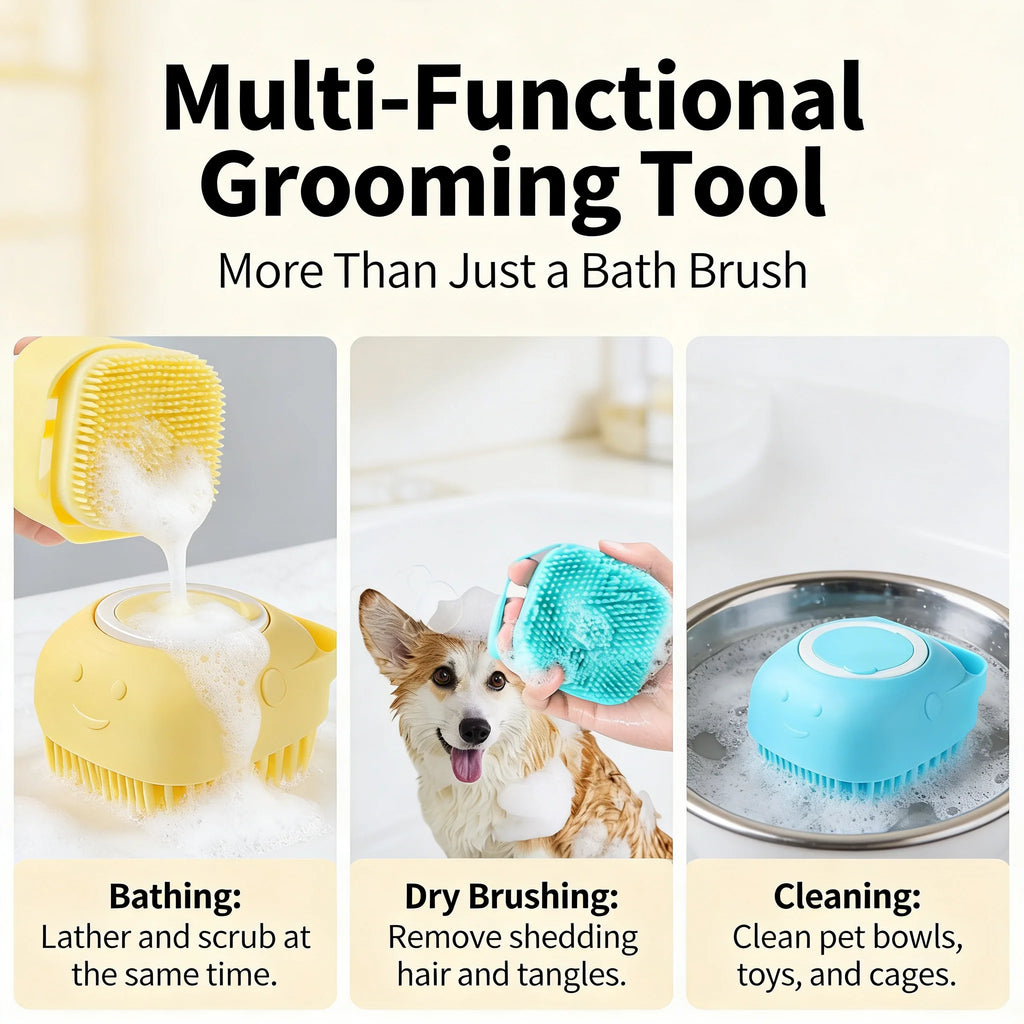 Pet Bath Brush with Built-In Shampoo Dispenser
